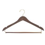 Men's Hanger, Open Hook Contour with Locking Bar, Walnut with Brass Hook